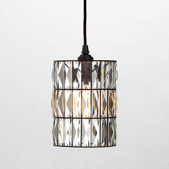 Contemporary Crystal Pendant with Prismatic Display - Bronze Finish Hanging Lights, Ideal for Bedroom, Dining Room, and Living Room