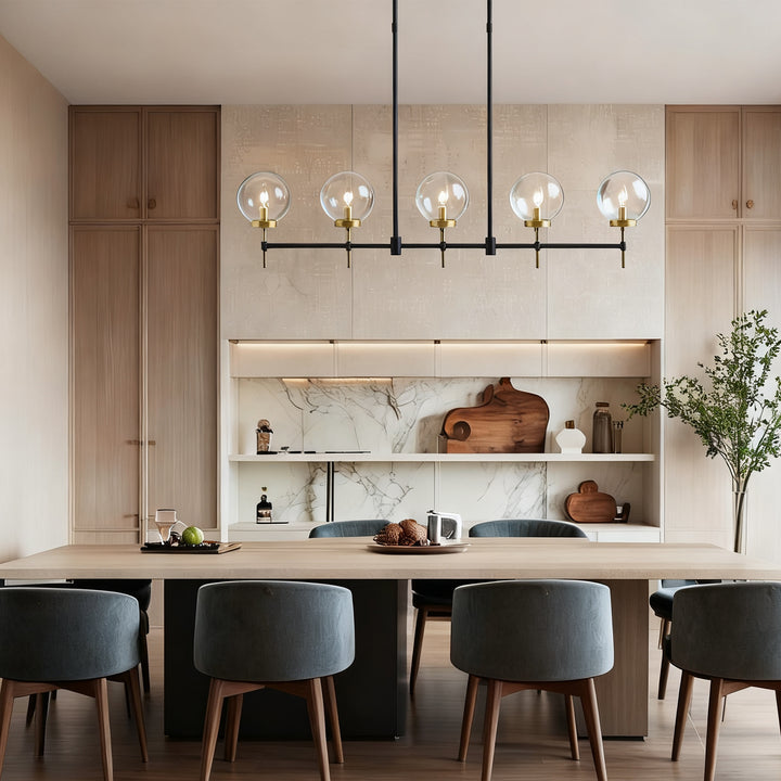 Camryn Glass Globe Linear Chandelier - Stylish Light Fixture for Dining Room and Living Room