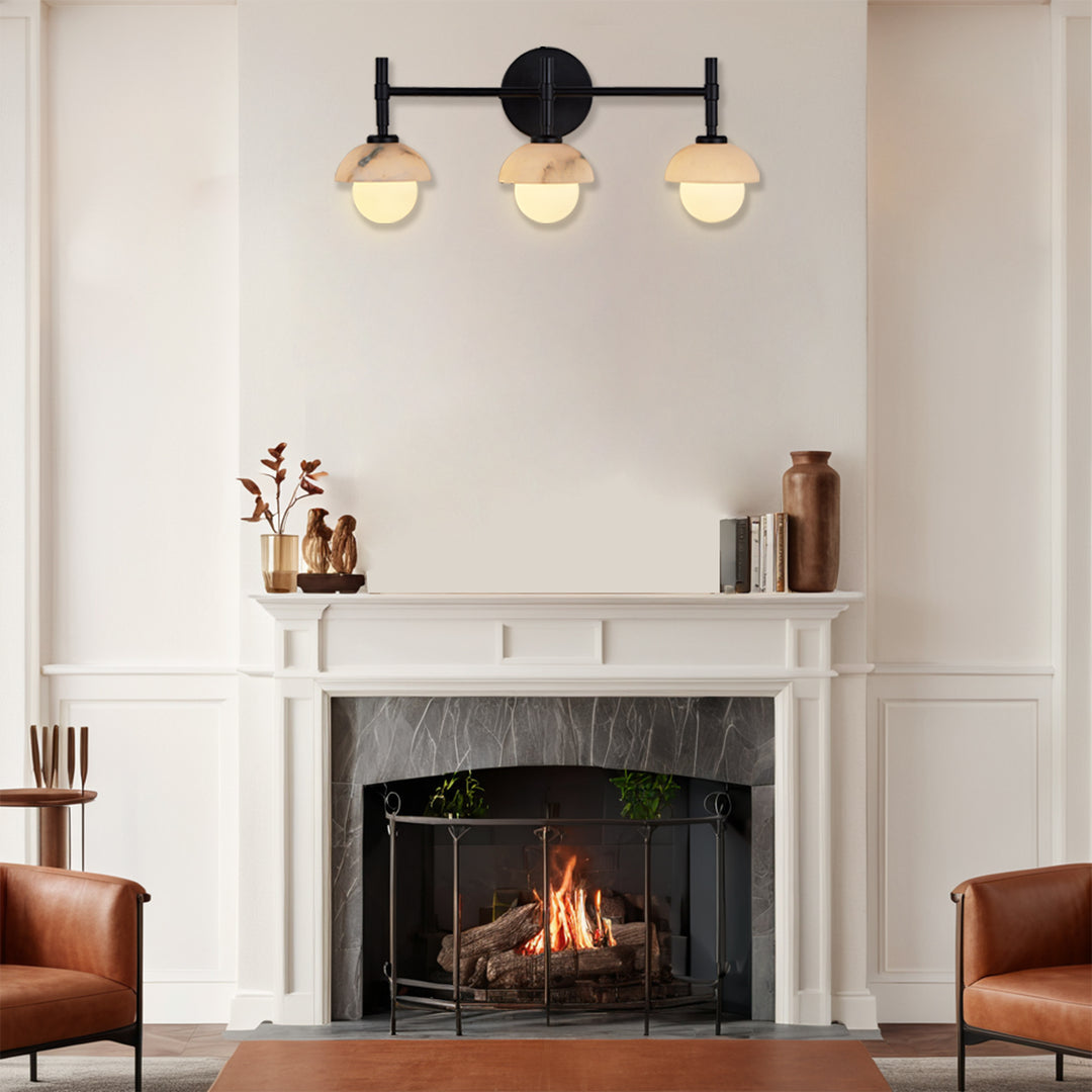 Opulent Glow Hand-Carved Alabaster Bathroom Sconce with Opal Shades - Elegant Light Fixture