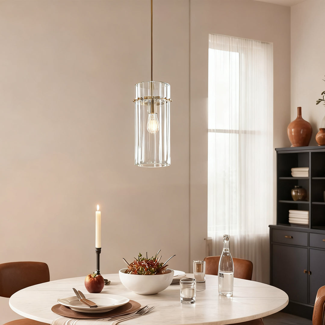 Crystal Fluted Finial Pendant with Tumbled Brass Finish - Hand-Blown Cut Crystal Clear Glass Shade with Fluted Effect and Finial Details for Living Room, Bedroom