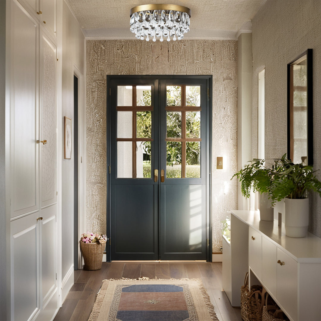 Crystal Glow Versa Flush Mount - Elegant Design with Crystal Droplets for Bedroom and Living Room Lighting