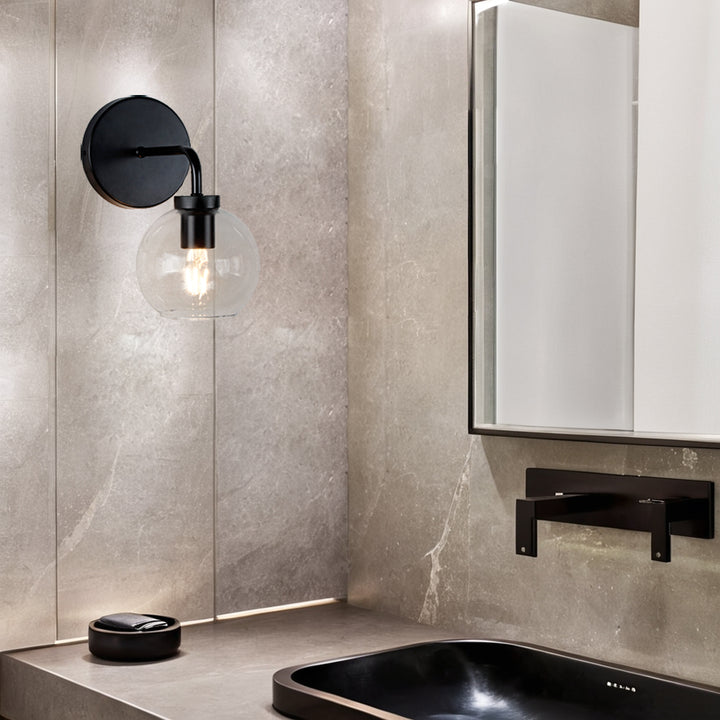 Blown Glass Steel Frame Single Sconce Collection- Stylish Wall Light Fixture, Bathroom Sconce