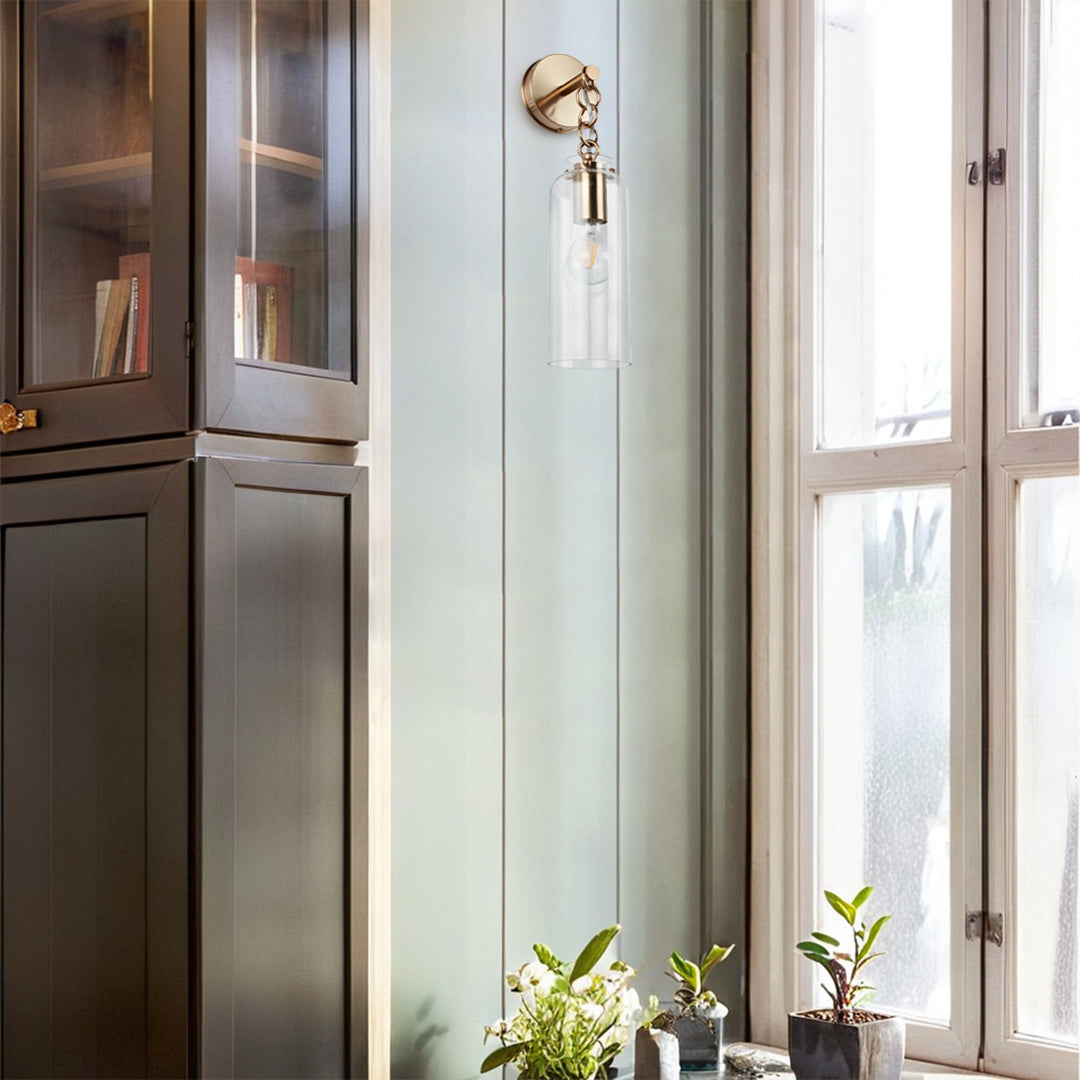 Aged Brass Sconce Wall Lamp, Retro Wall Mounted Lighting with Clear Glass Tube, Decorative Wall Light Fixture for Living Room, Bedroom, Hallway, Kitchen, Staircase