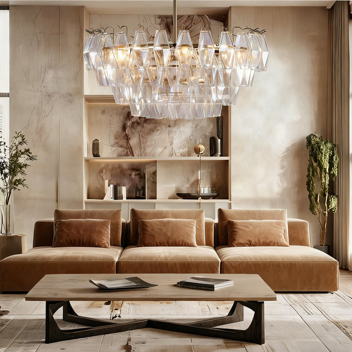 Crystal Elegance Chandelier with Fluted Accents ,Solid crystal design ,dining area light fixtures