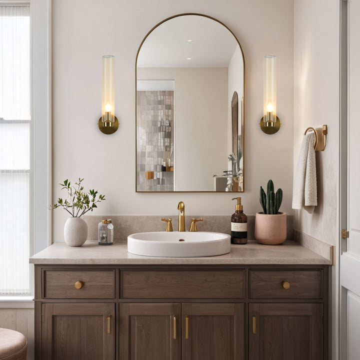 Radiant Fluted Glow Sconce - Elegant Bathroom Wall Lights with Fluted Glass Shade, Suitable for Your Makeup Lighting Mirror in the Bathroom