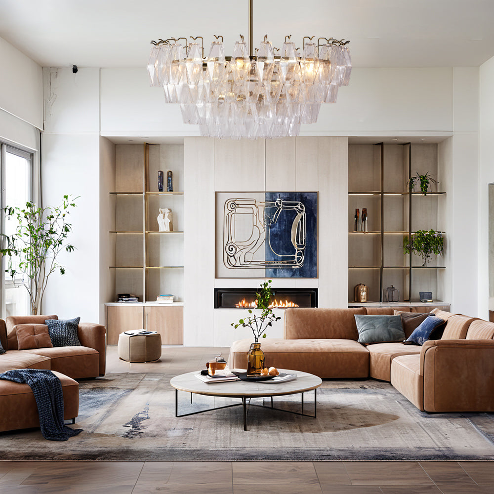 Crystal Elegance Chandelier with Fluted Accents ,Solid crystal design ,dining area light fixtures