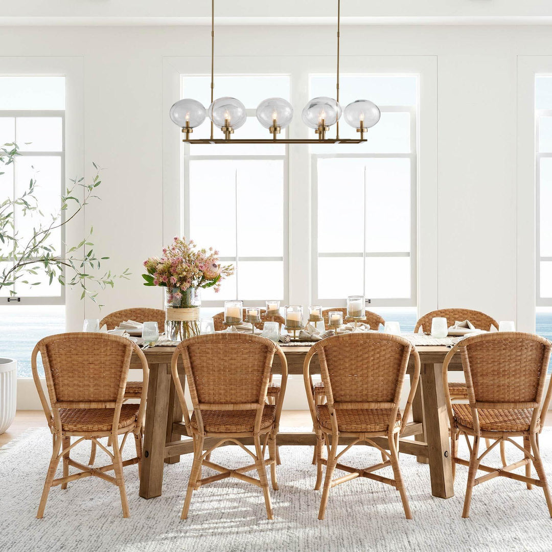 Steel Frame Frosted Globe Chandelier - Blown Glass with Steel and Brass Frame - Adjustable Height and Linear Base - Stylish Light Fixtures for Dining Room and Dining Area Chandelier