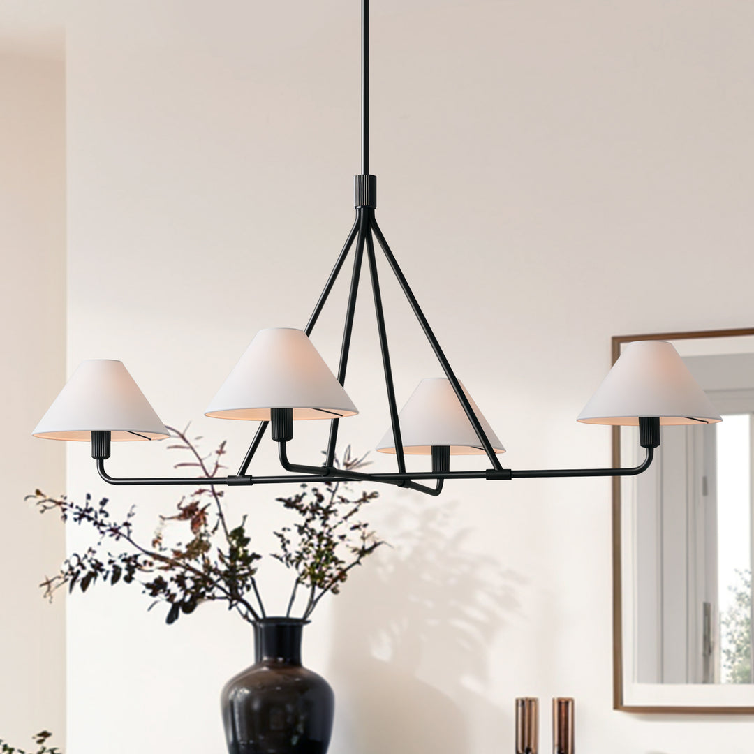 Architectural Tapered Shades Chandelier: Angular, Contract Grade Design with Sophisticated Tapered Shades for Dining Room, Living Room, and Bedroom Lighting