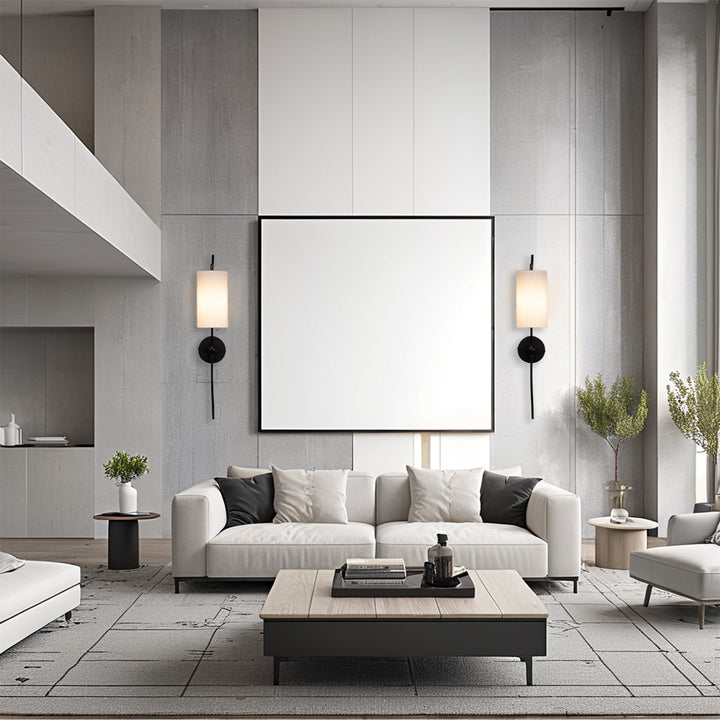 Mid-Century Single Light Wall Sconce with White Linen Shade, Industrial Wall Mounted Lamp with Wavy Black Forged Iron Arm, Hardwired Night Light for Bedroom, Living Room, Hallway