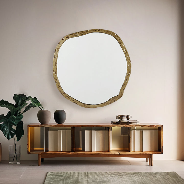 Artisan's Oversized Round Mirror with Rough-Hewn Black Aluminum Frame-Oversized round mirror