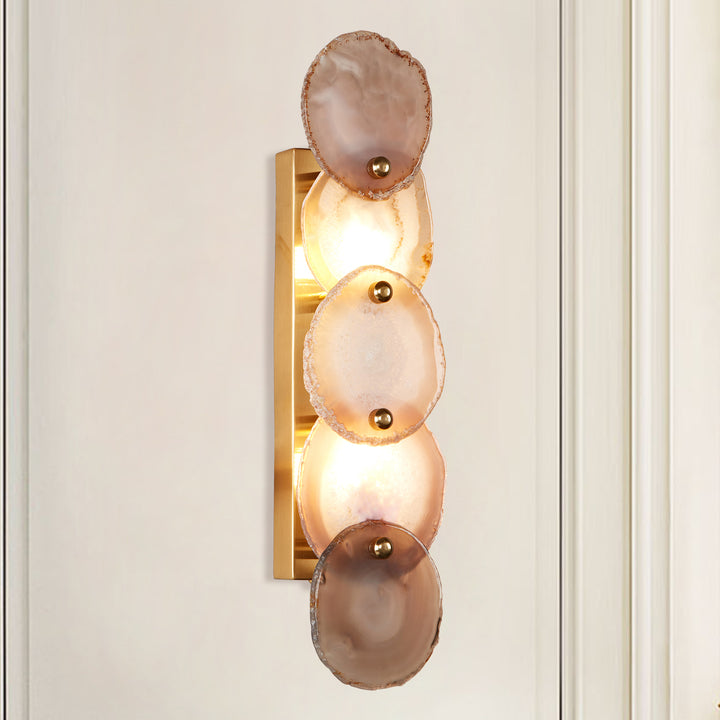 Agate Glow Artistry Sconce: Natural Agate Stone with Organic Glow and Brass Accents for Living Room, Bedroom, or Kitchen Wall Lighting