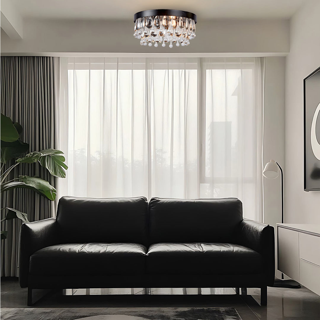 Crystal Glow Versa Flush Mount - Elegant Design with Crystal Droplets for Bedroom and Living Room Lighting