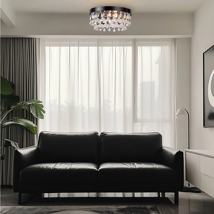Crystal Glow Versa Flush Mount - Elegant Design with Crystal Droplets for Bedroom and Living Room Lighting