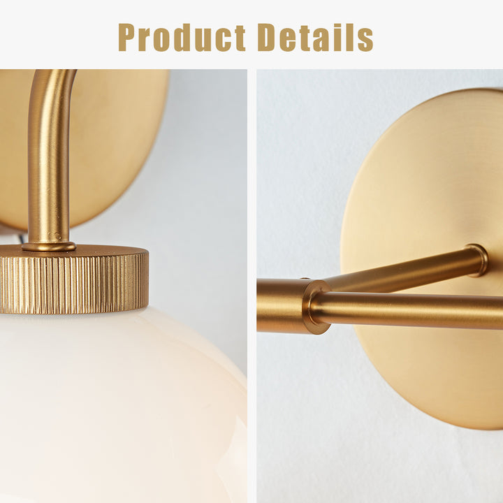 Globe Shade Matte Finish with Brass Accents Double Light Sconce - Elegant Blown Glass and Steel Frame, Bathroom Sconce