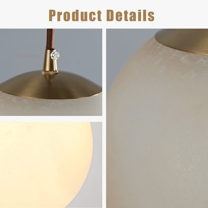 Alabaster Hanging Pendant Light with Polished Brass Accents and Unique Texture, Pendant Lights for Living Room, Kitchen Lights, Bedroom Lights