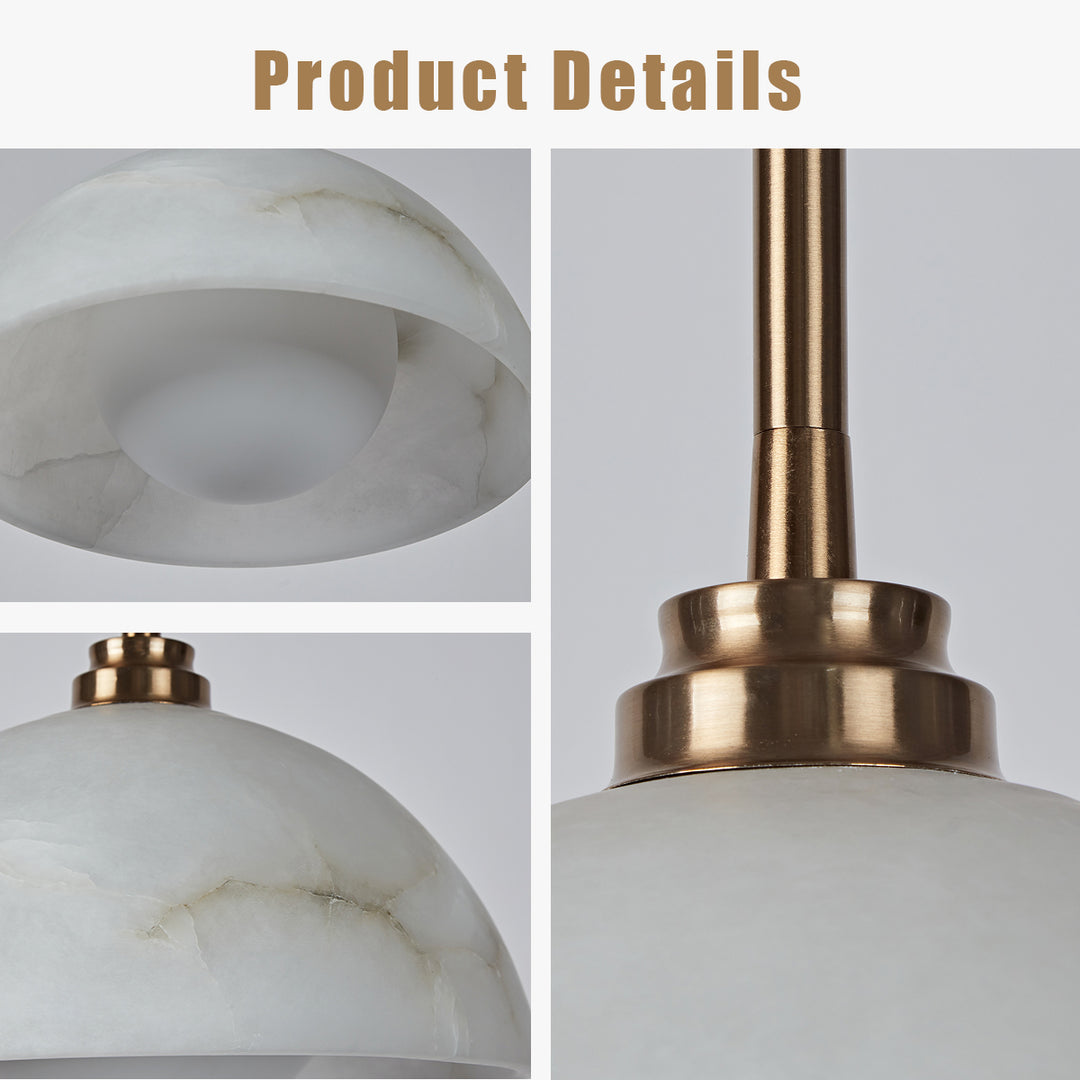 Elegant Alabaster Refinement Pendant - Natural Alabaster with Steel and Tumbled Brass - Ideal Hanging Light Fixture for Bedroom, Perfect Pendant Light for All Your Bedroom Needs