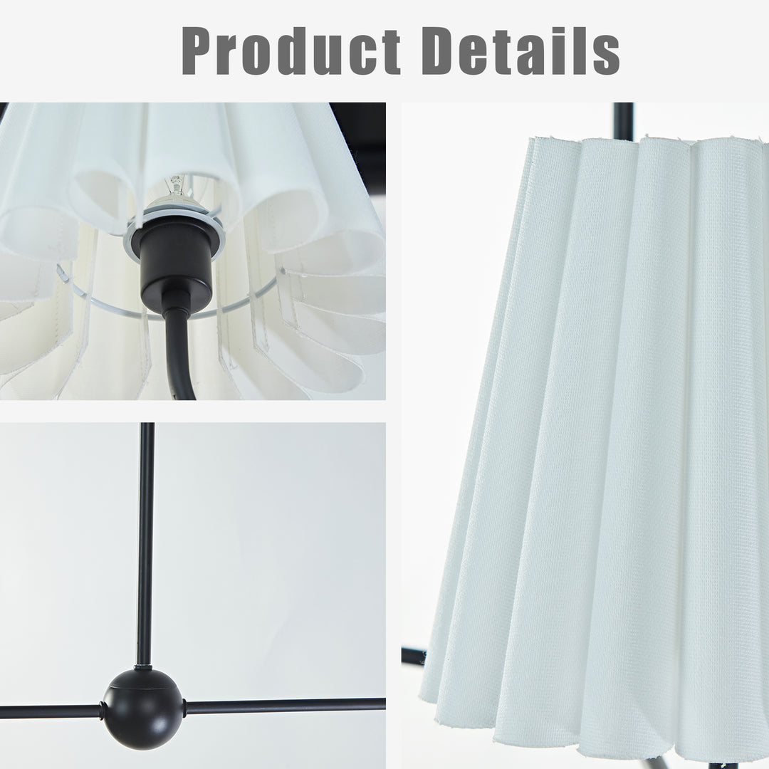 Mid-centry Modern Chandelier with Adjustable Height (18-54"), 3-Light Pendant Light over Table, Scandinavian Kitchen Island Lighting Fixture with Linen Shade for Dining Room Living Room