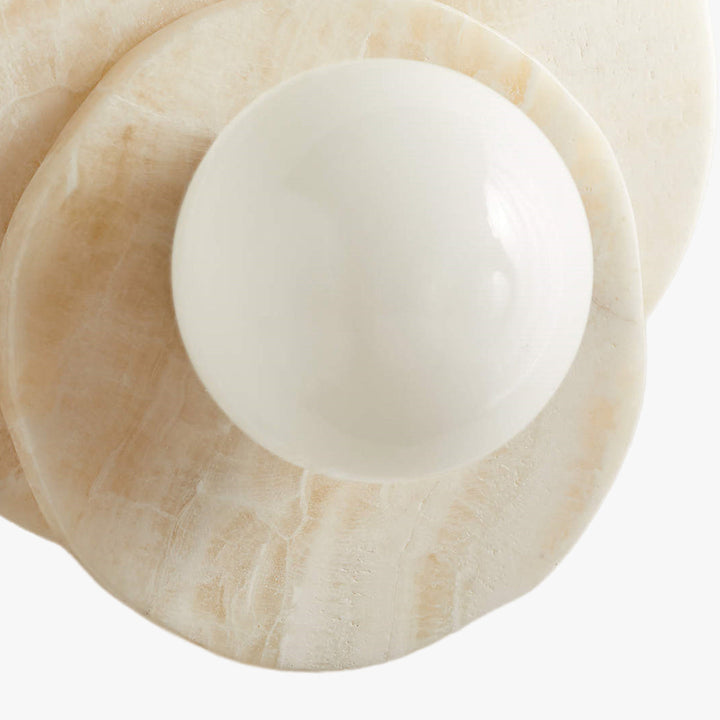 Opaline Cream Sculpture Wall Sconce: Natural Cream Onyx with Opaque White Glass Globe Bulb, Sculptural Design for Living Room, Bathroom, or Bedroom Wall Lighting