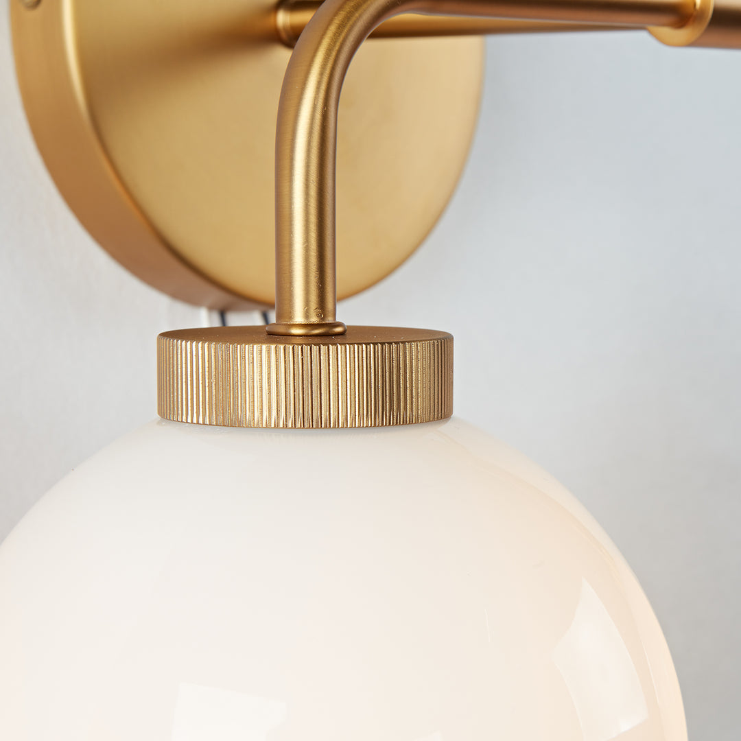 Globe Shade Matte Finish with Brass Accents Double Light Sconce - Elegant Blown Glass and Steel Frame, Bathroom Sconce