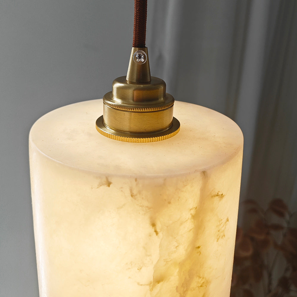 Alabaster Cylindrical Pendant Light - Luxurious Marble Shade and Modern Lighting Fixture for Elegant Home Decor and Versatile Hanging Light