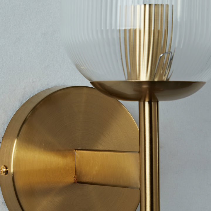 Antique Bronze Double Sconce with Ribbed Glass Shades and Bell-Shaped Design for Durable Indoor Lighting