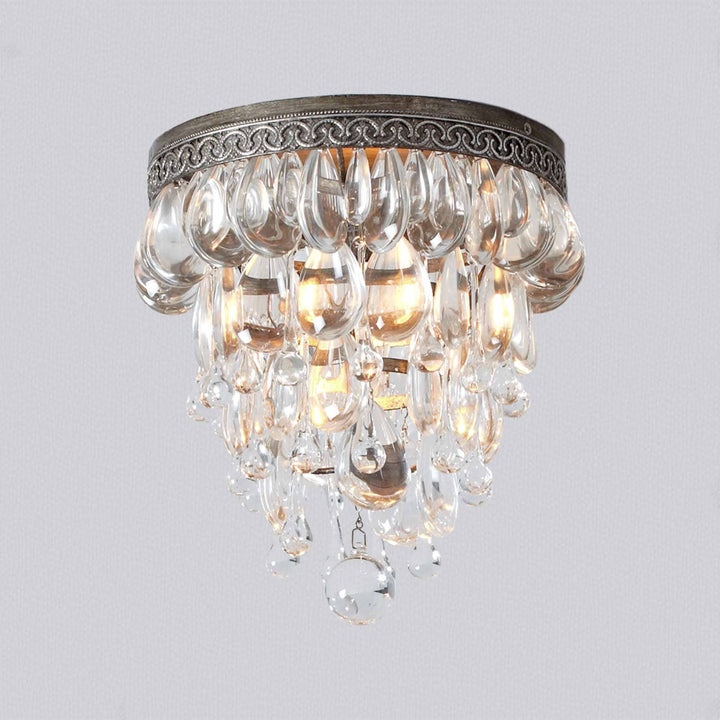 Raindrop Elegance Crystal Flush Mount - Faceted-Glass Crystals and Rain Drop Display for Bedroom and Living Room Lighting