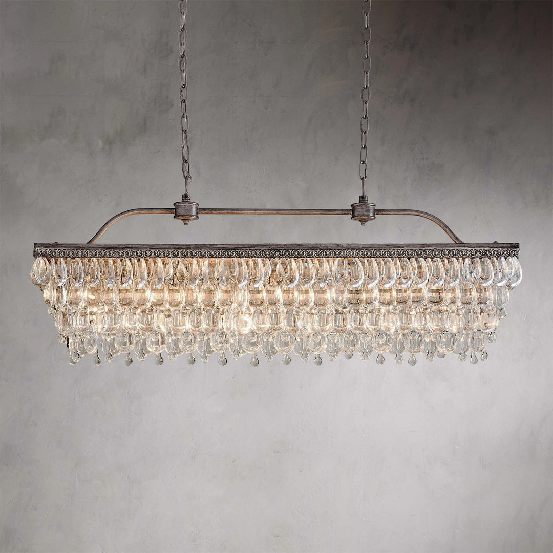 Crystal Raindrop Elegance Rectangular Chandelier - Faceted-Glass Crystals and Rain Drop Display for Dining Room and Living Room Lighting