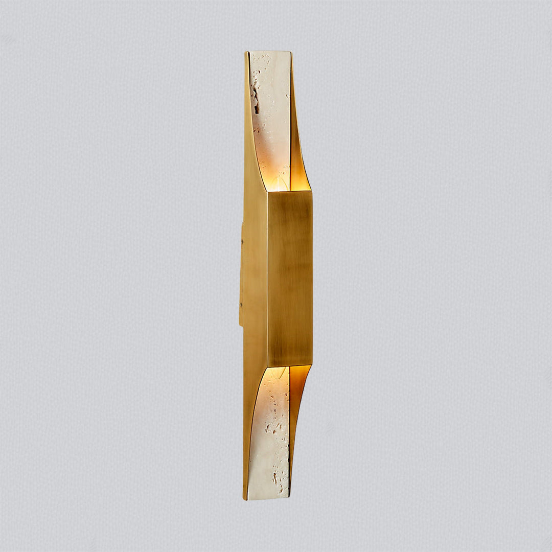 Travertine Glow Double Wall Sconce - Elegant Brushed Brass and Metal Plate Design for Living Room