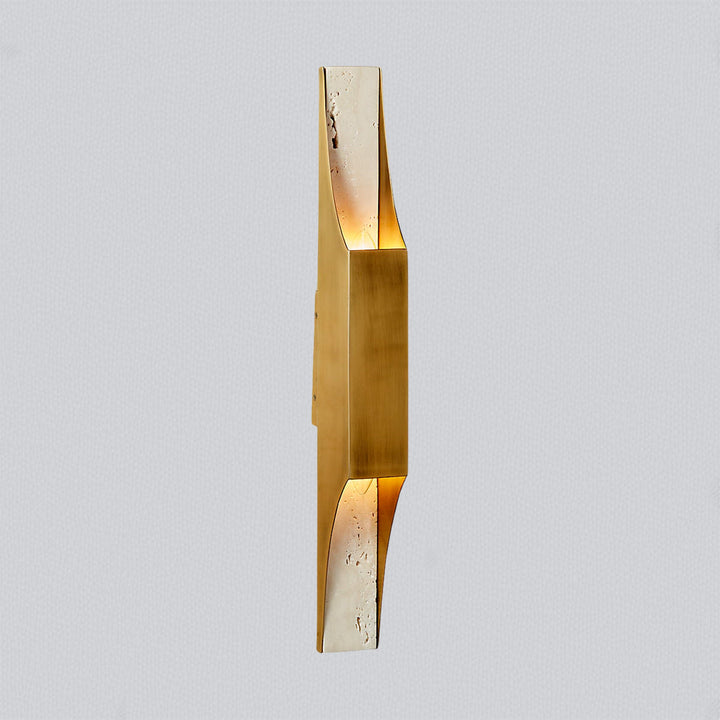 Travertine Glow Double Wall Sconce - Elegant Brushed Brass and Metal Plate Design for Living Room