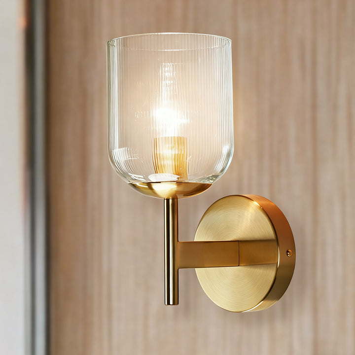 Antique Bronze Bell-Shaped Wall Sconce with Ribbed Glass Shade for Indoor Lighting