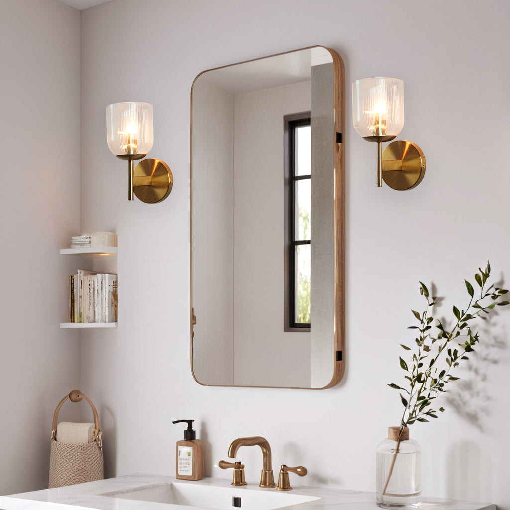 Antique Bronze Bell-Shaped Wall Sconce with Ribbed Glass Shade for Indoor Lighting