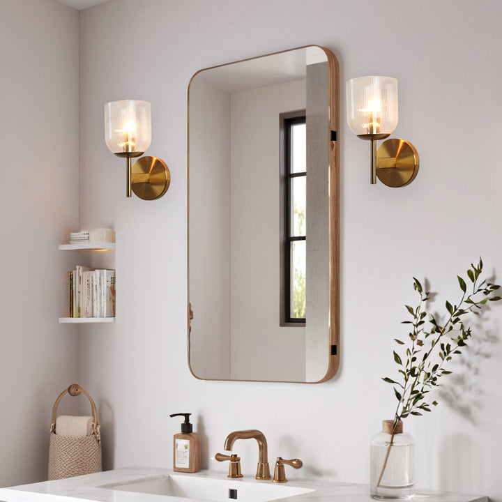 Antique Bronze Bell-Shaped Wall Sconce with Ribbed Glass Shade for Indoor Lighting