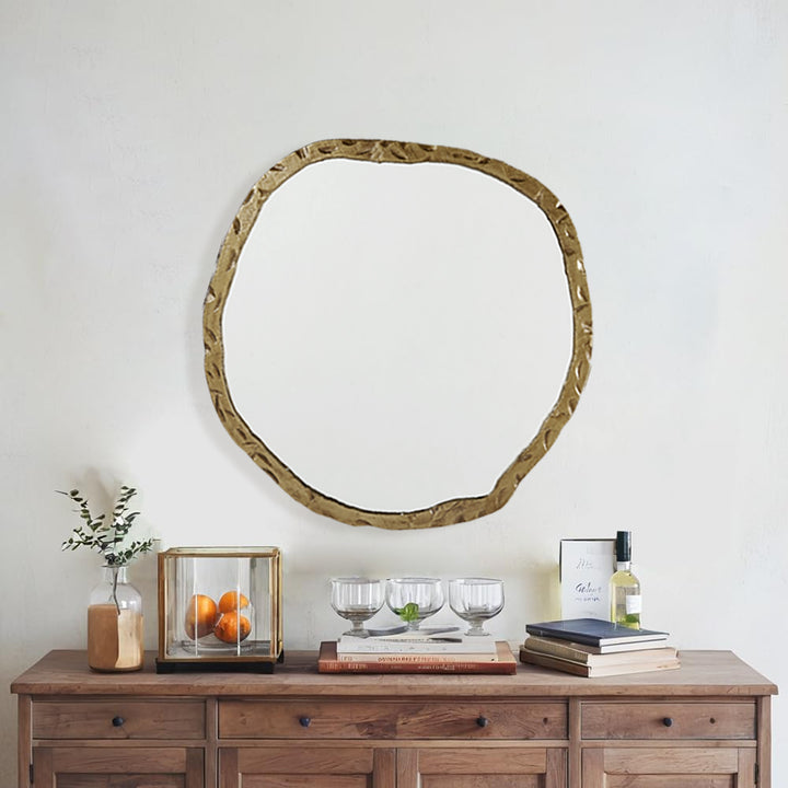 Artisan's Oversized Round Mirror with Rough-Hewn Black Aluminum Frame-Oversized round mirror