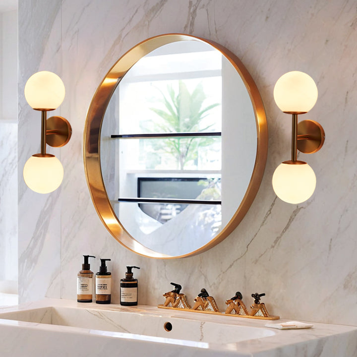 Fiberglass Glow Double Wall Sconce: Cast Fiberglass with White Textured Finish and Pewter/Gold Accents for Kitchen, Bathroom, Outdoor