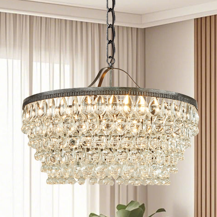 Vintage Crystal Raindrop Elegance Chandelier - Faceted-Glass Crystals and Rain Drops Display for Dining Room and Living Room Lighting