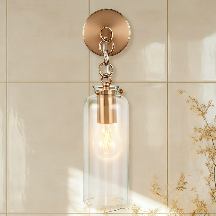 Aged Brass Sconce Wall Lamp, Retro Wall Mounted Lighting with Clear Glass Tube, Decorative Wall Light Fixture for Living Room, Bedroom, Hallway, Kitchen, Staircase