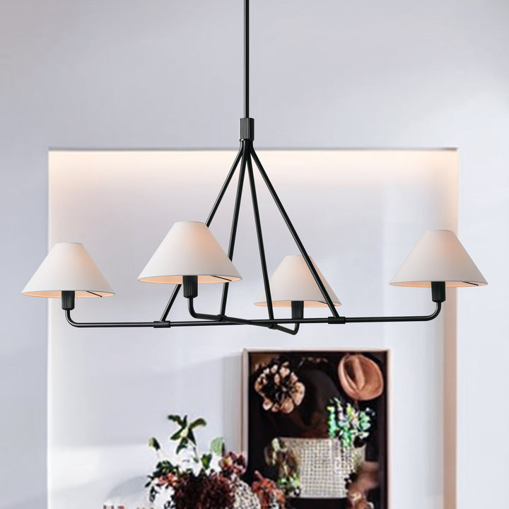 Architectural Tapered Shades Chandelier: Angular, Contract Grade Design with Sophisticated Tapered Shades for Dining Room, Living Room, and Bedroom Lighting