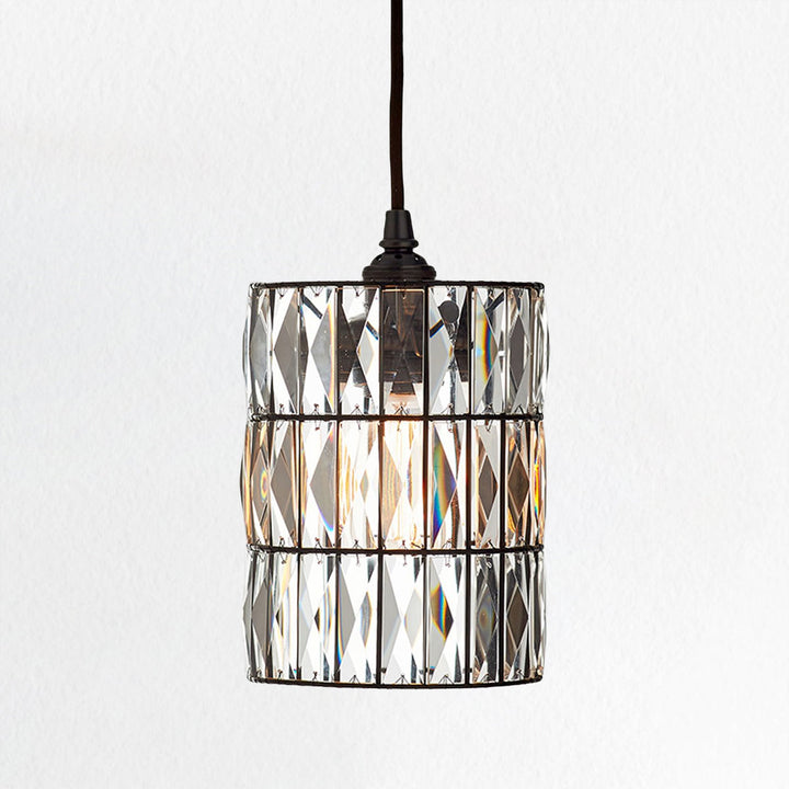 Contemporary Crystal Pendant with Prismatic Display - Bronze Finish Hanging Lights, Ideal for Bedroom, Dining Room, and Living Room