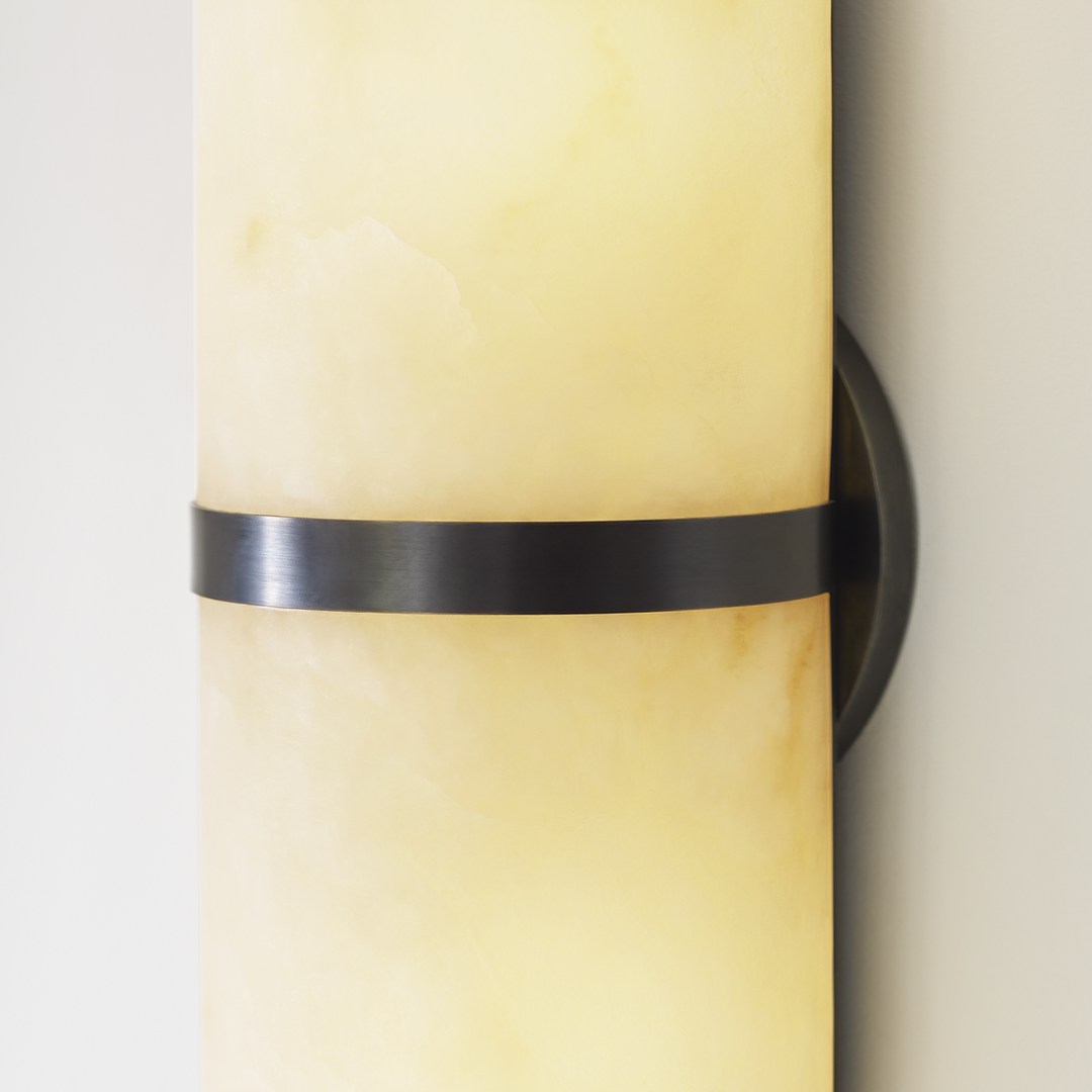 Alabaster Metal Damp Rated Hardwire Sconce - Alabaster and Metal Construction - Ideal for Wall Sconces, Bathroom Sconce, Kitchen Sconce, and Exterior Wall Lights