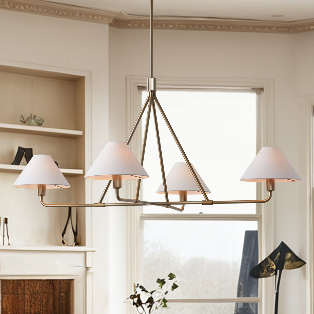 Architectural Tapered Shades Chandelier: Angular, Contract Grade Design with Sophisticated Tapered Shades for Dining Room, Living Room, and Bedroom Lighting