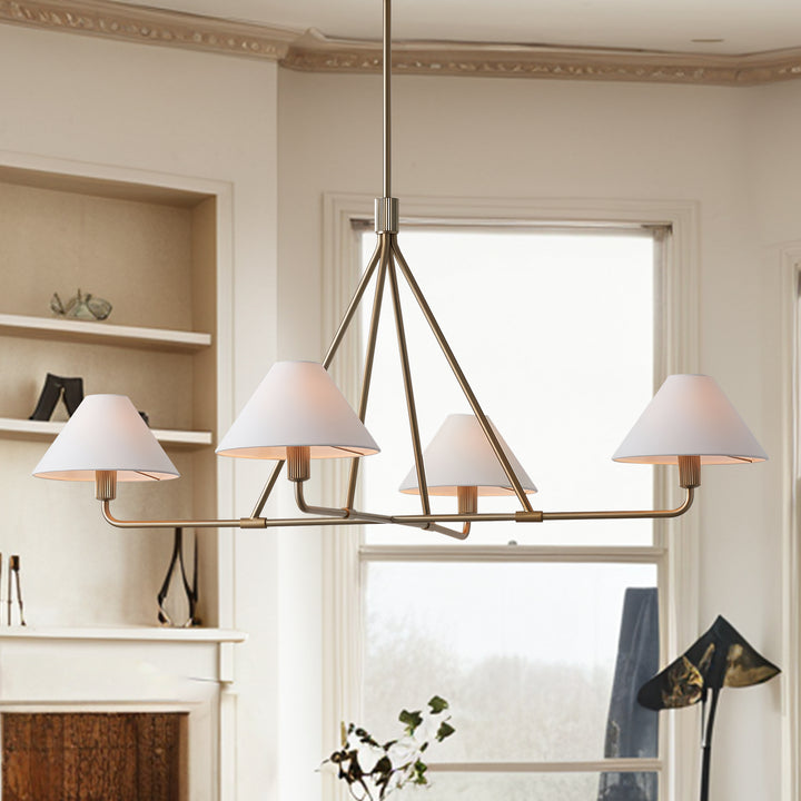 Architectural Tapered Shades Chandelier: Angular, Contract Grade Design with Sophisticated Tapered Shades for Dining Room, Living Room, and Bedroom Lighting