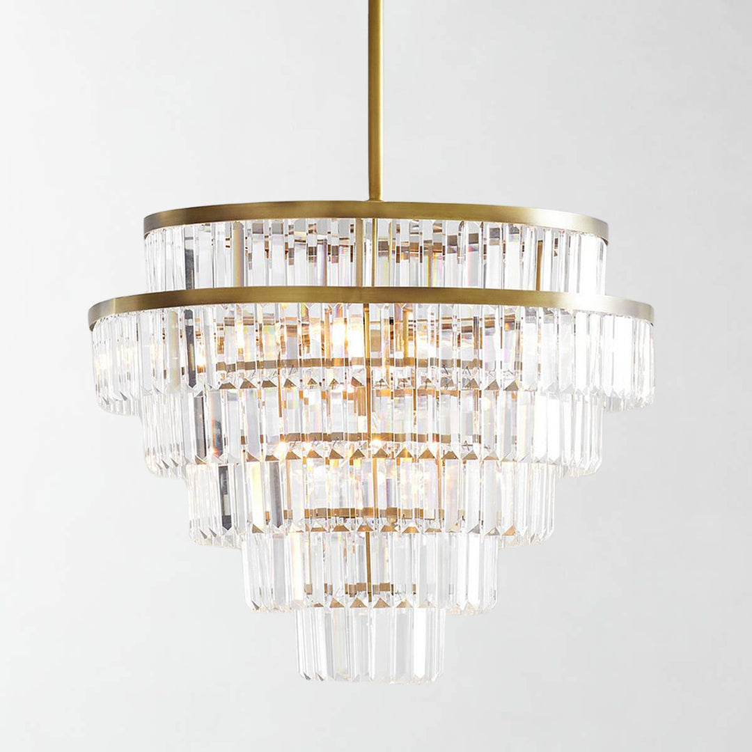 Crystal Elegance Vintage Brass Living Room Chandelier - Stunning Fixture with Clear Faceted Crystals, Suitable for Living Room