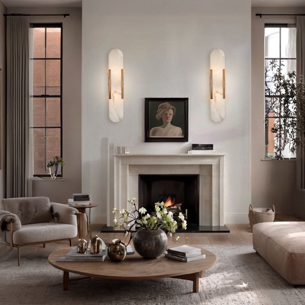 Alabaster Elegance Backplate Sconce - Elegant Alabaster Design with Stunning Finishes - Perfect for Bathroom Sconce