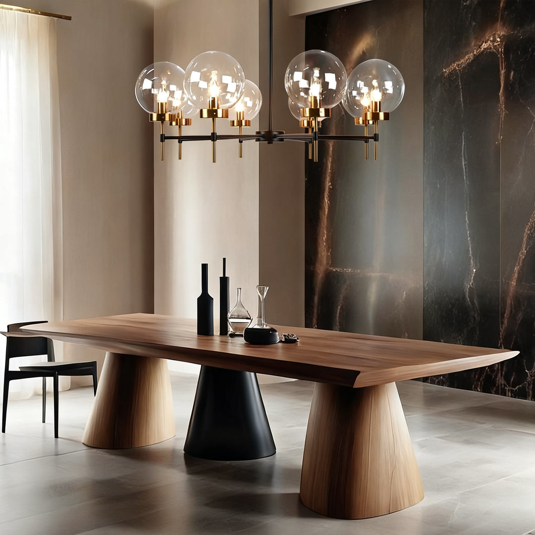 Mid-Century Modern Blown Glass Globe Chandelier - Adjustable Height with Two-Toned Metals for Dining Room, Living Room, and Sitting Room Lighting