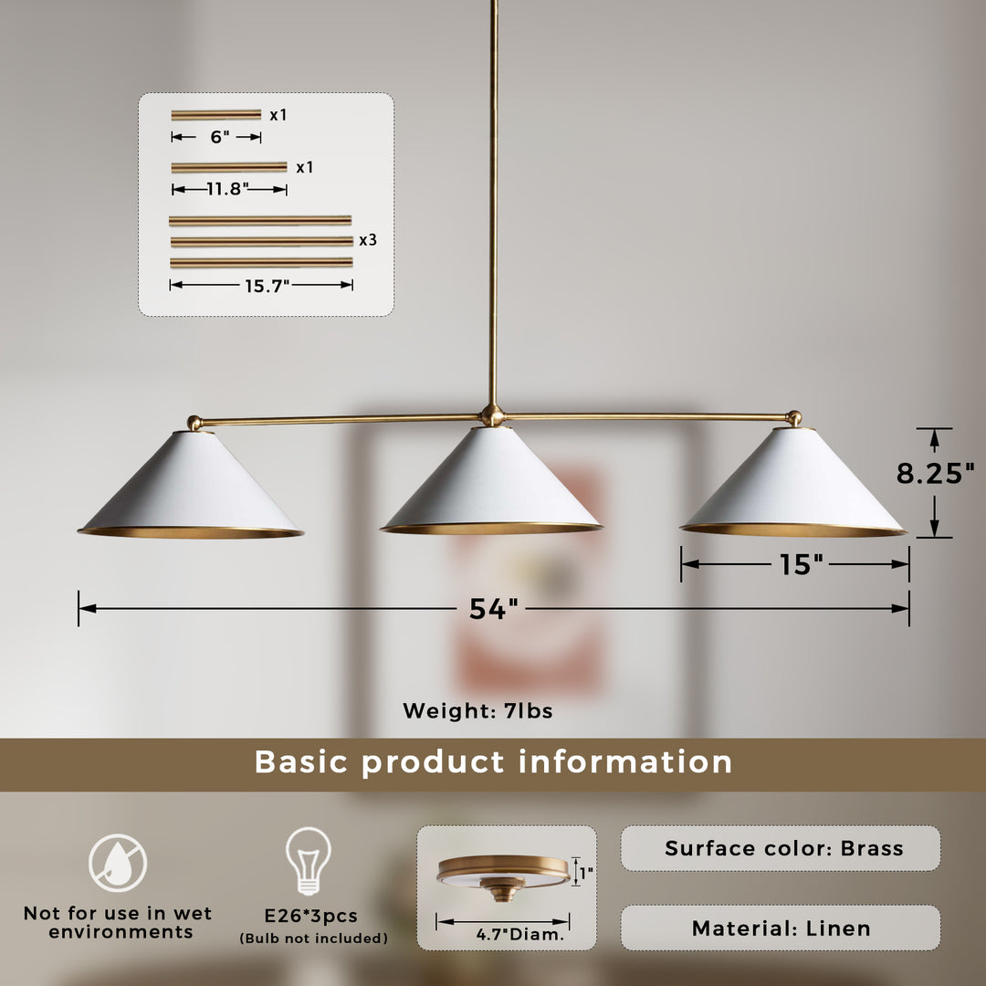 Adjustable 3-Light Chandelier - Brass and Iron Fixture for Dining Area Lighting