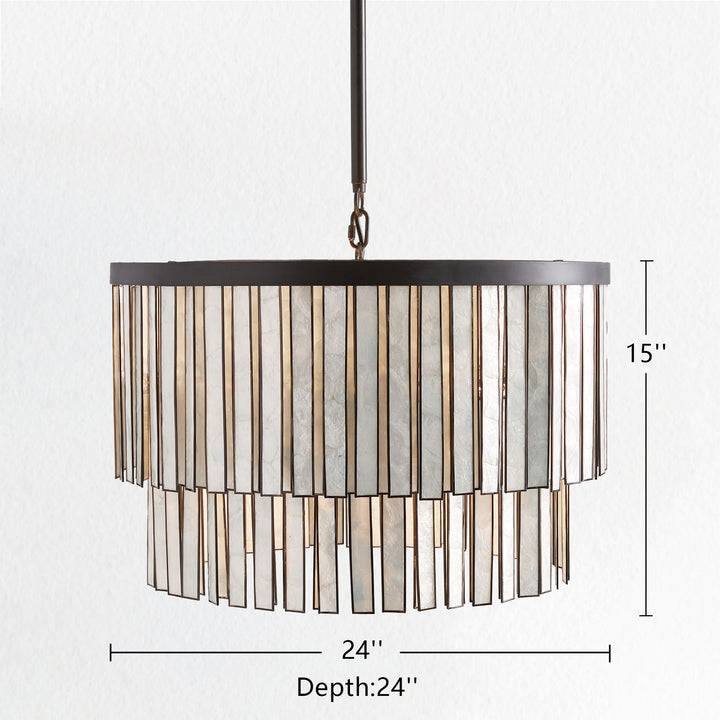 Coastal Astrid Capiz Round Chandelier perfect for a formal dining room, inspired bedroom or casual breakfast nook