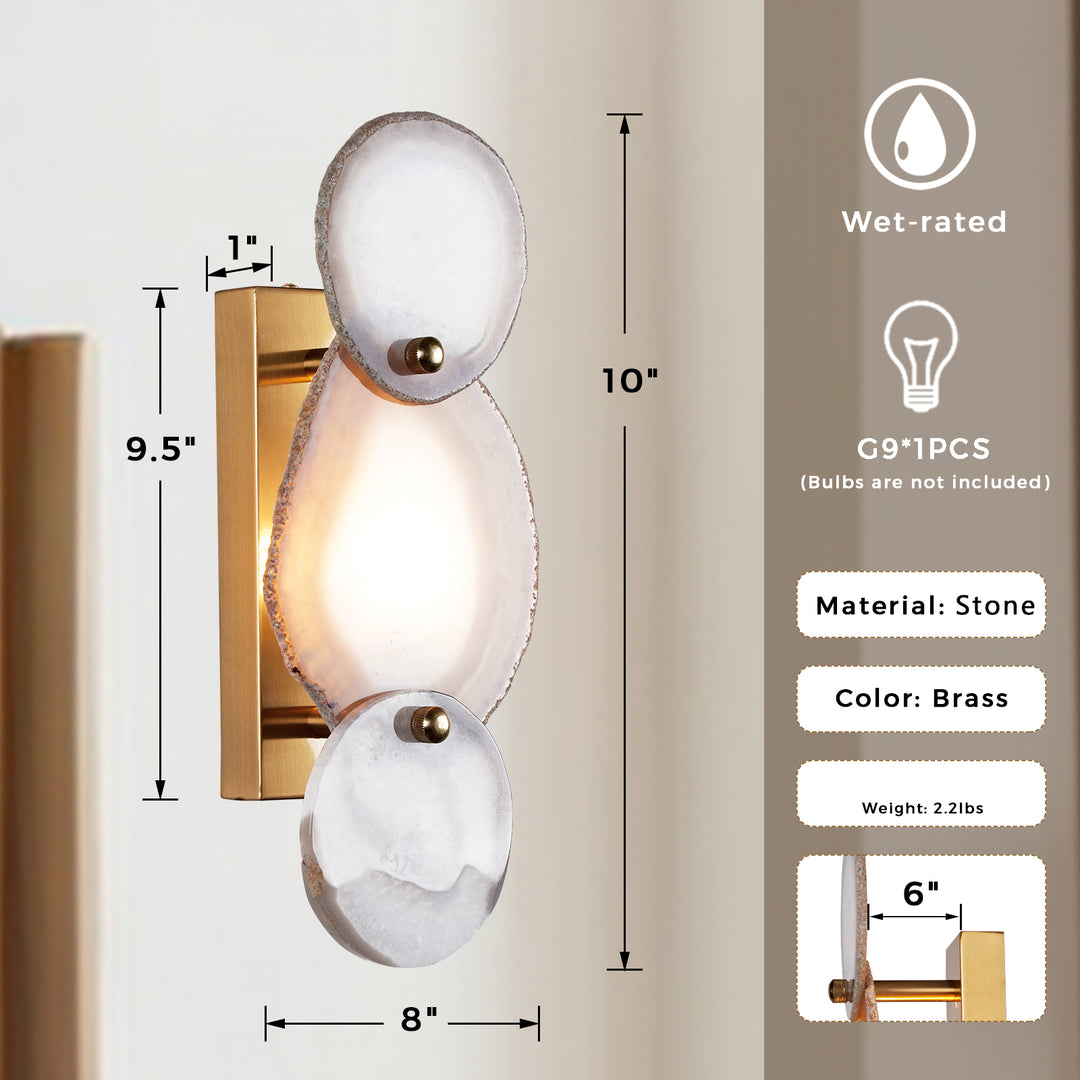 Agate Glow Artistry Sconce: Natural Agate Stone with Organic Glow and Brass Accents for Living Room, Bedroom, or Kitchen Wall Lighting