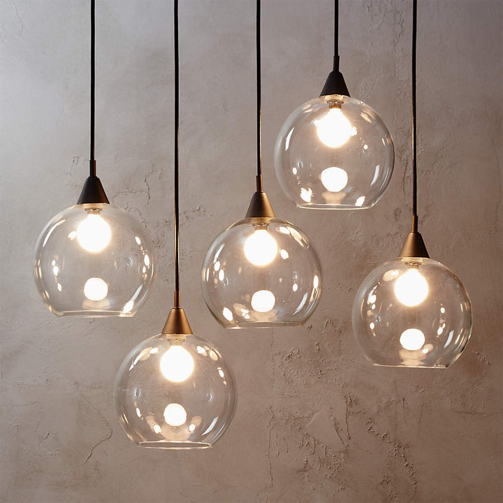 Industrial Modern Glass Globe Pendant - Sleek Chandelier with Clear Glass Shades, Suitable for Dining Room And Living Room