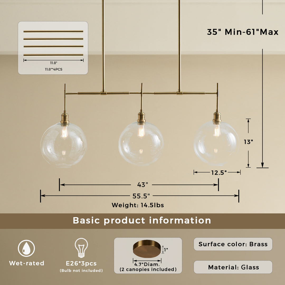 Modern Glam Linear Globe Chandelier - Stylish Two-Toned Light Fixture for Dining Room