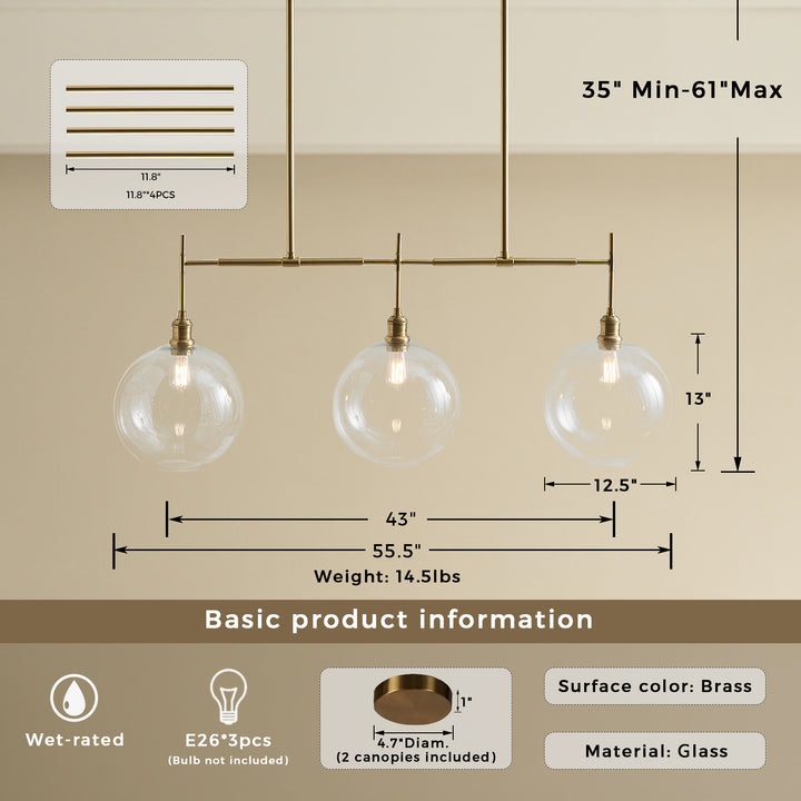 Modern Glam Linear Globe Chandelier - Stylish Two-Toned Light Fixture for Dining Room